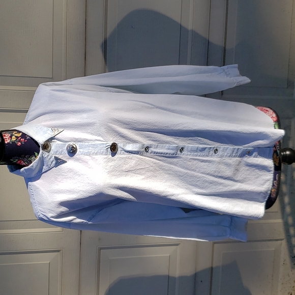 Venezia authentic 80s/90s denim shirt w/ silvertone collar points & shoulder pad - Picture 3 of 12